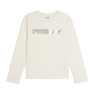 T-shirt Junior manica lunga con logo metallizzato
