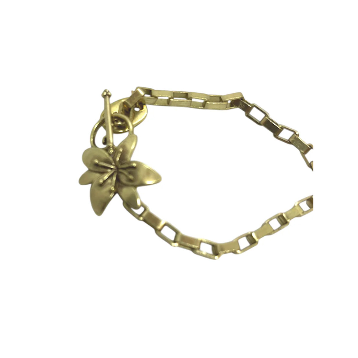 Pulsera cadena mariposa y flor con cierre T latón dorado