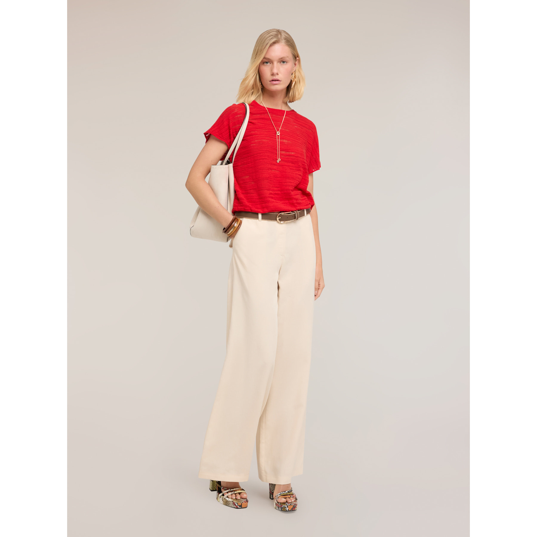 Motivi - Pantalones palazzo de mezcla de lino - Beige