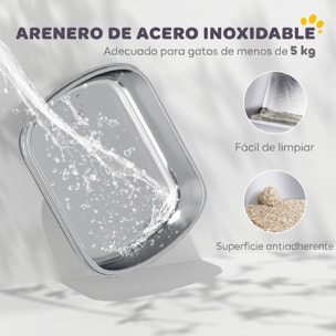 Arenero para Gatos Cubierto de Acero Inoxidable, Caja de Arena para Gatos, Arenero con Bolsa Desodorizante, Pala, Control de Olores, Antiadherente y Fácil de Limpiar, Gris Oscuro