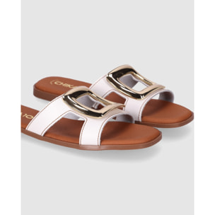 Sandalias de Piel - Blanco - Tacón: Bajo