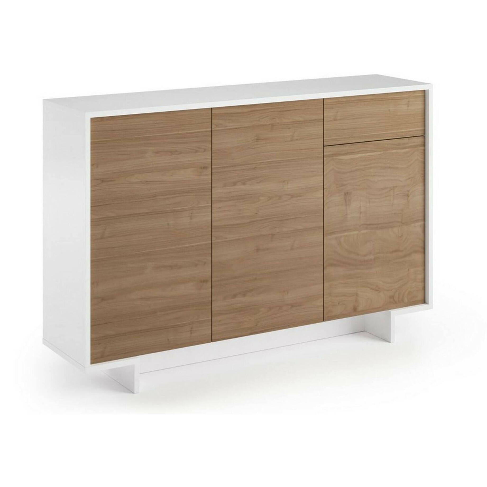 Credenza Dbakayok, Madia da salotto, Buffet da soggiorno a 3 ante e 1 cassetto, 100% Made in Italy, 134x35h87 cm, Bianco e Rovere