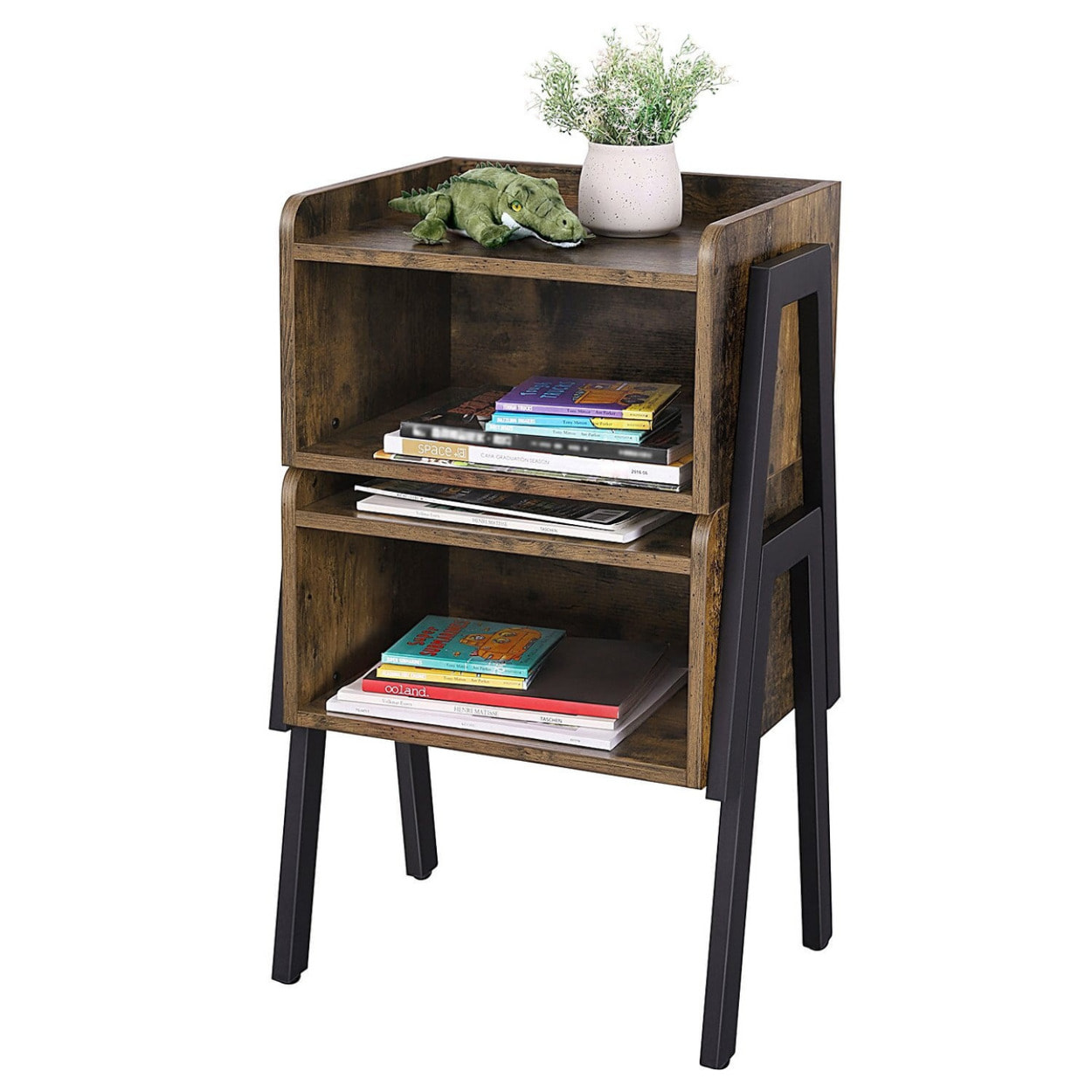 Comodino tavolino stile loft rustico in legno e ferro nero LET54X