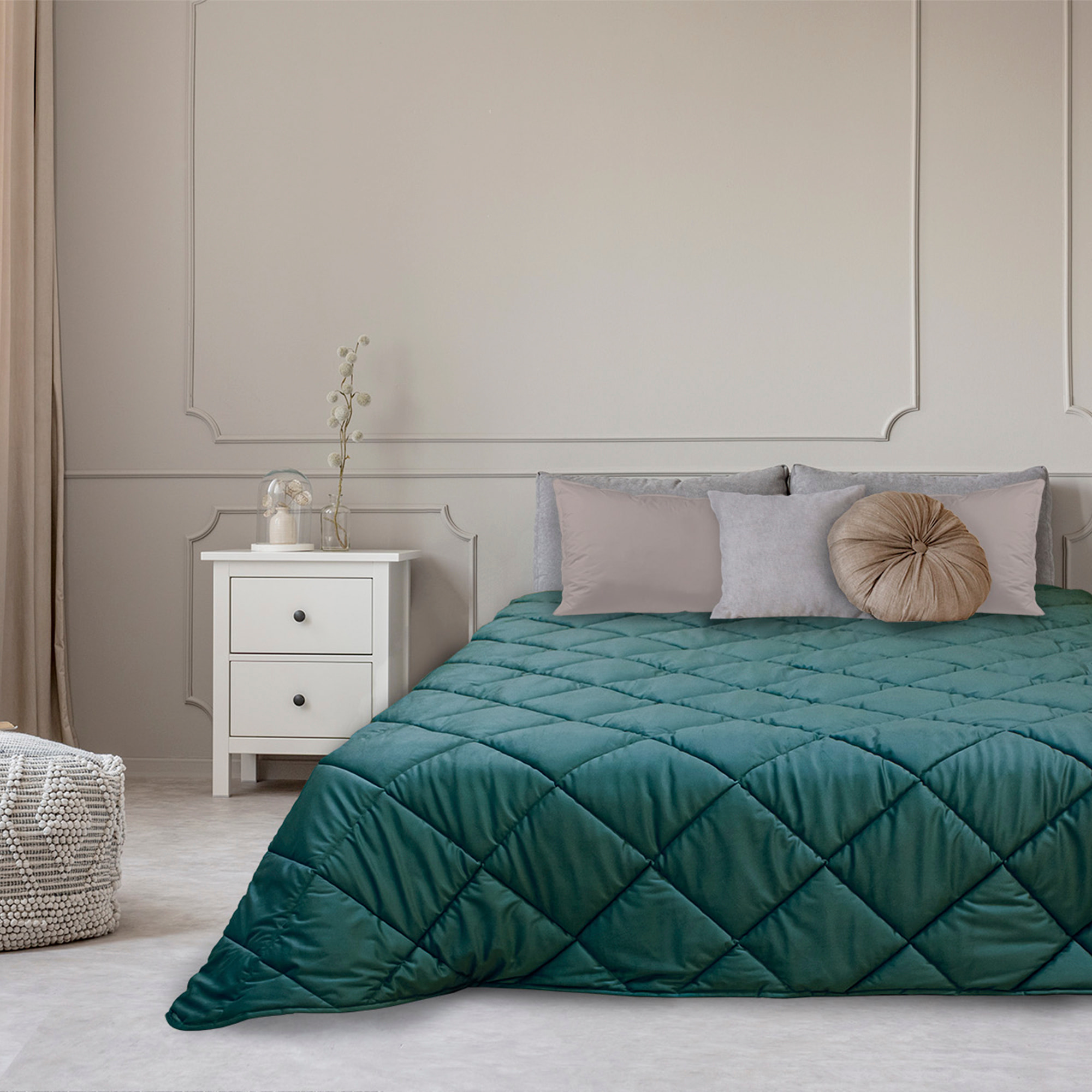 TRAPUNTA INVERNALE MATRIMONIALE IN VELLUTO VERDE PETROLIO PRODOTTO ITALIANO