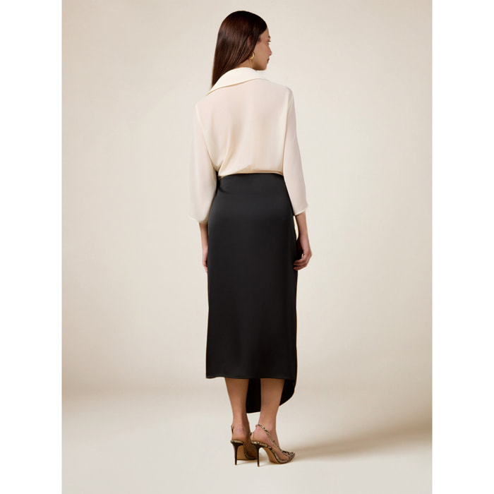 Oltre - Vestido bimaterial con falda cruzada - Negro