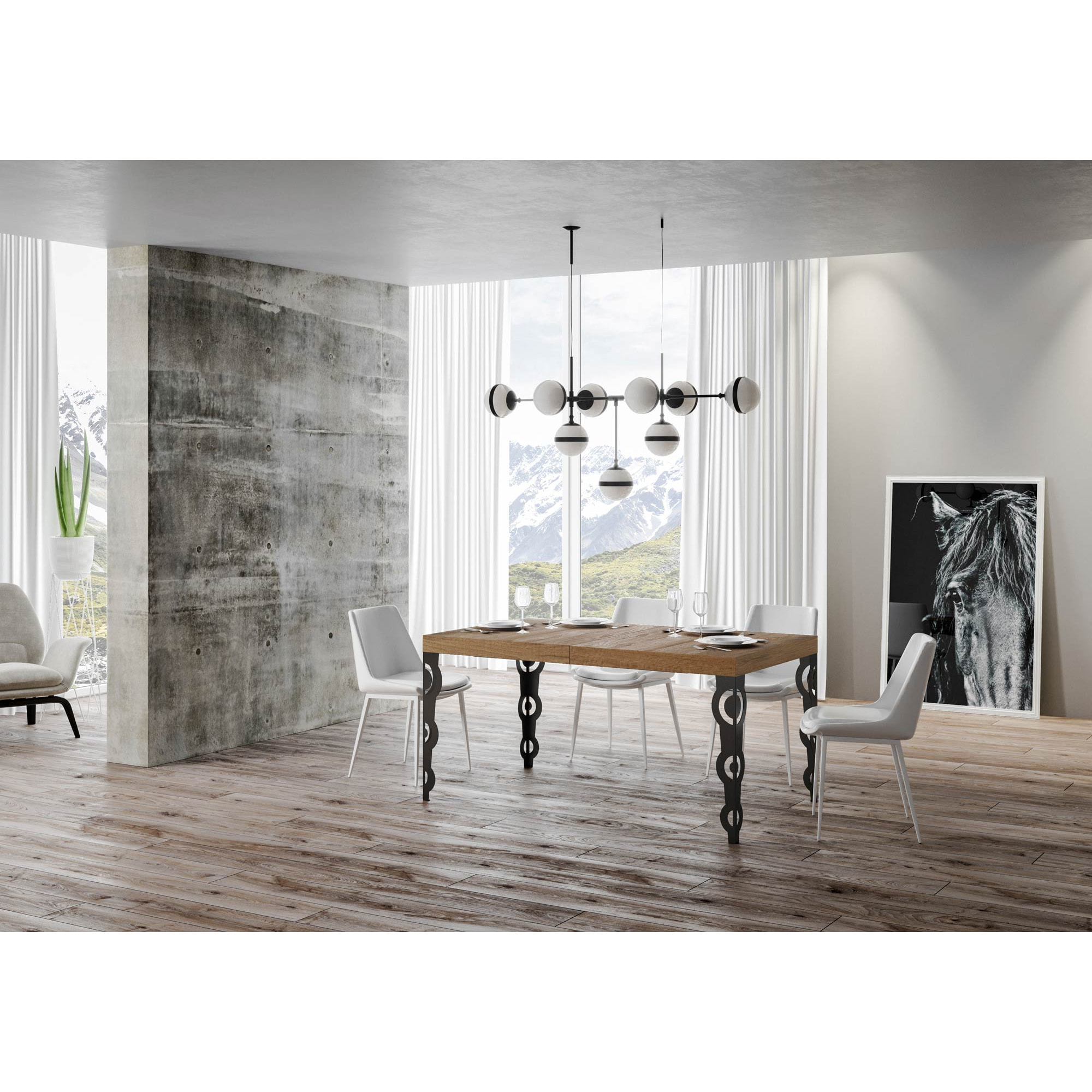 Tavolo allungabile 90x140/400 cm Karamay quercia natura telaio Antracite