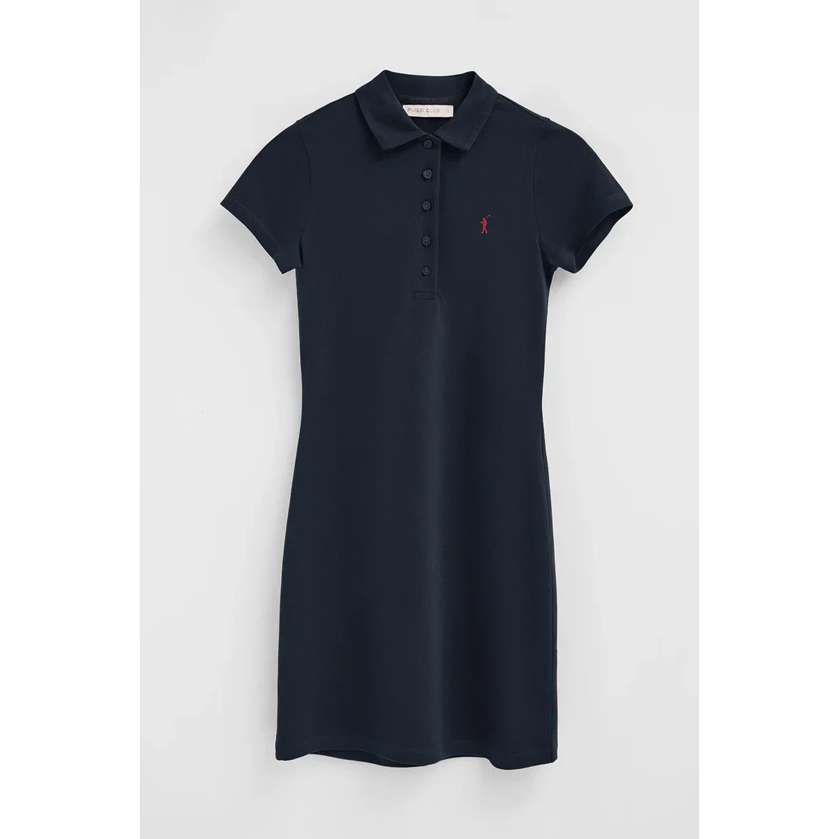 Vestido corto azul marino de manga corta con cuello polo y logo Rigby Go