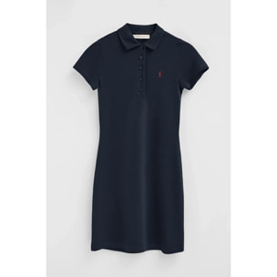 Vestido corto azul marino de manga corta con cuello polo y logo Rigby Go