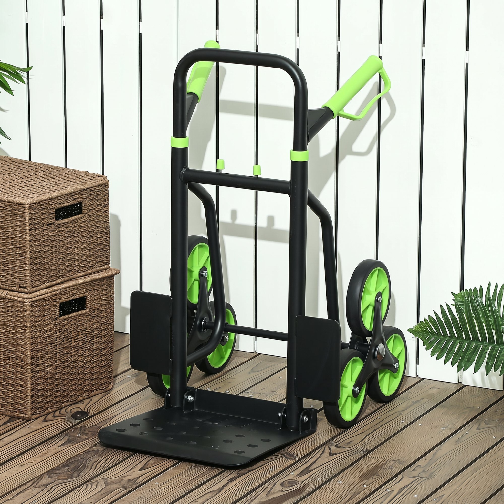 Carretilla Plegable para Escalera con Ruedas Carga 120kg Carretilla de Mano Portátil para Entrega Almacenes Mercado Viajar Mudarse Verde