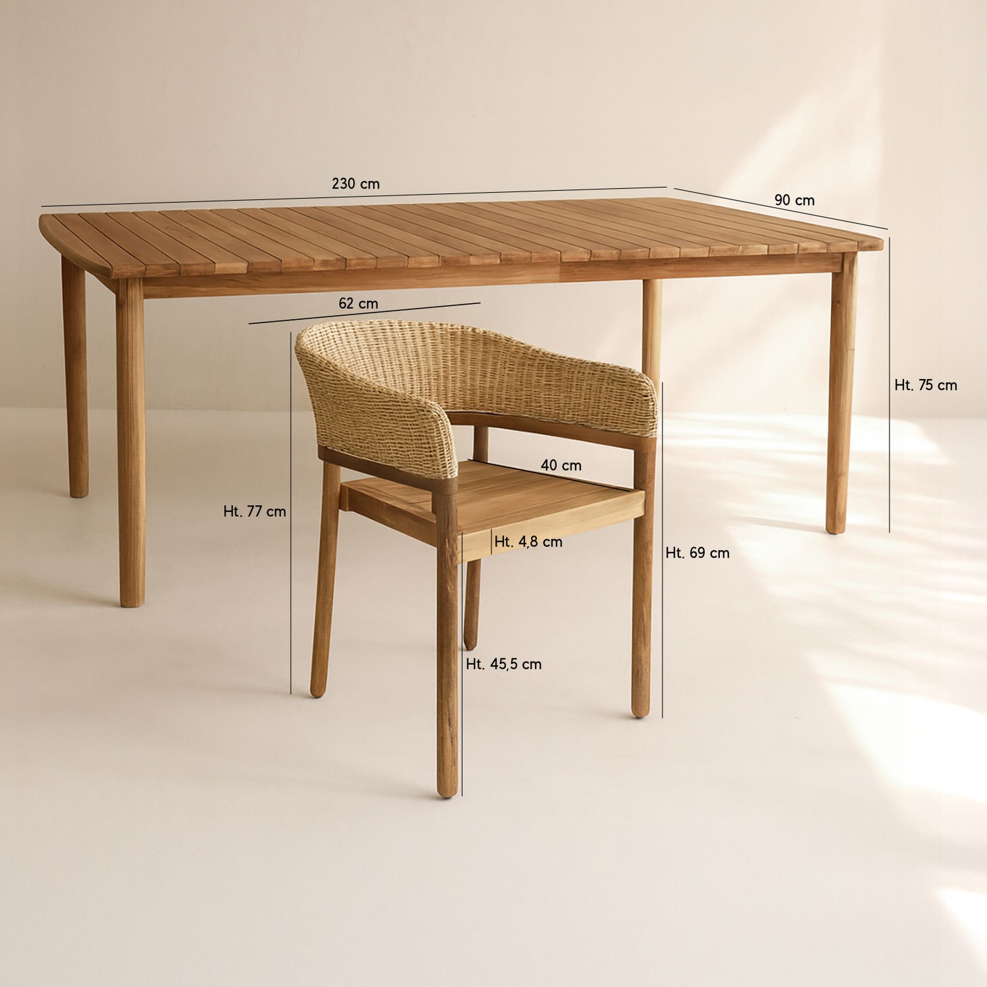 Ensemble table et 8 fauteuils de jardin en bois d'acacia et osier ALHAMBRA