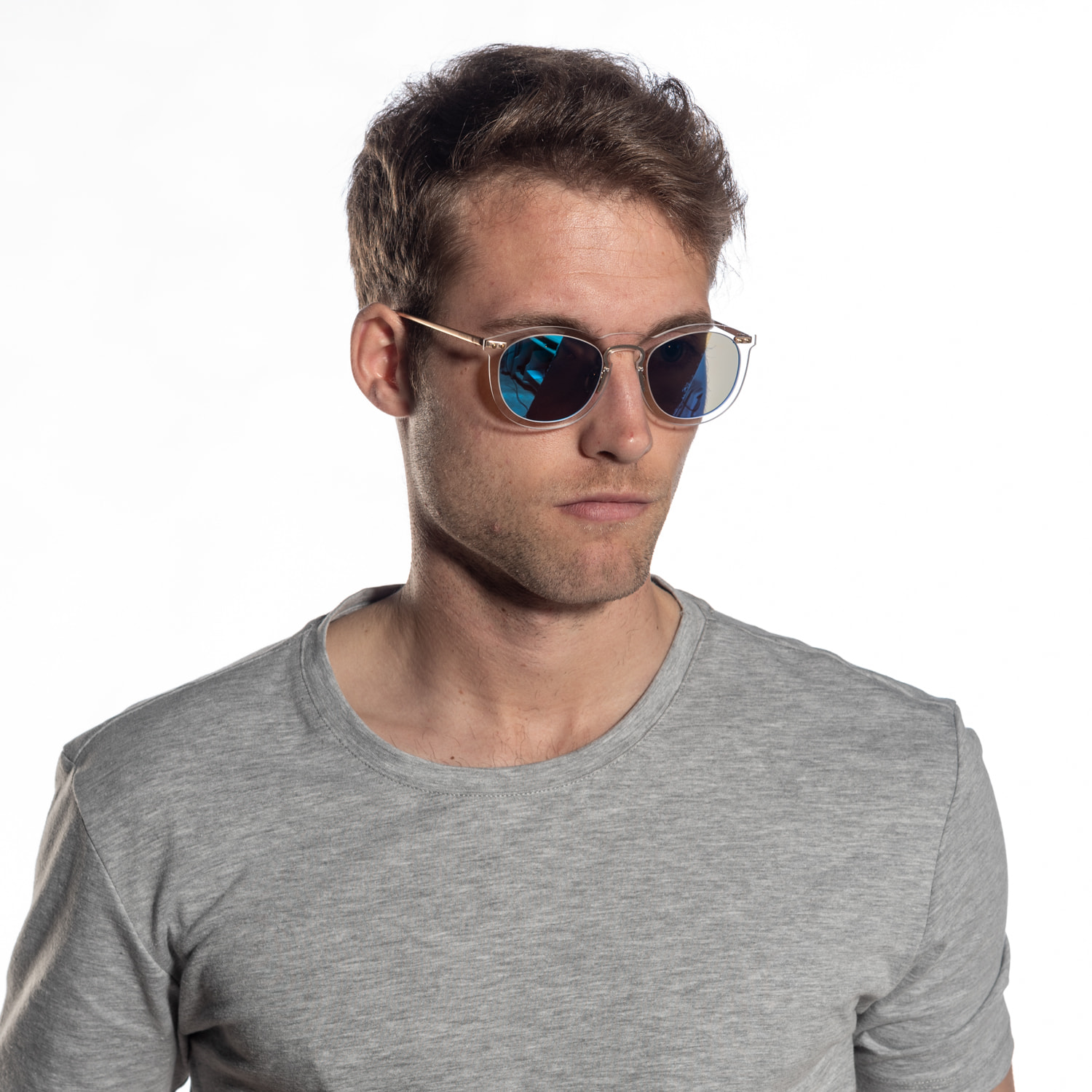Gafas de sol OCEAN BERLIN - Blanco transparente / De espejo azul cielo y patillas de metal dorado mate