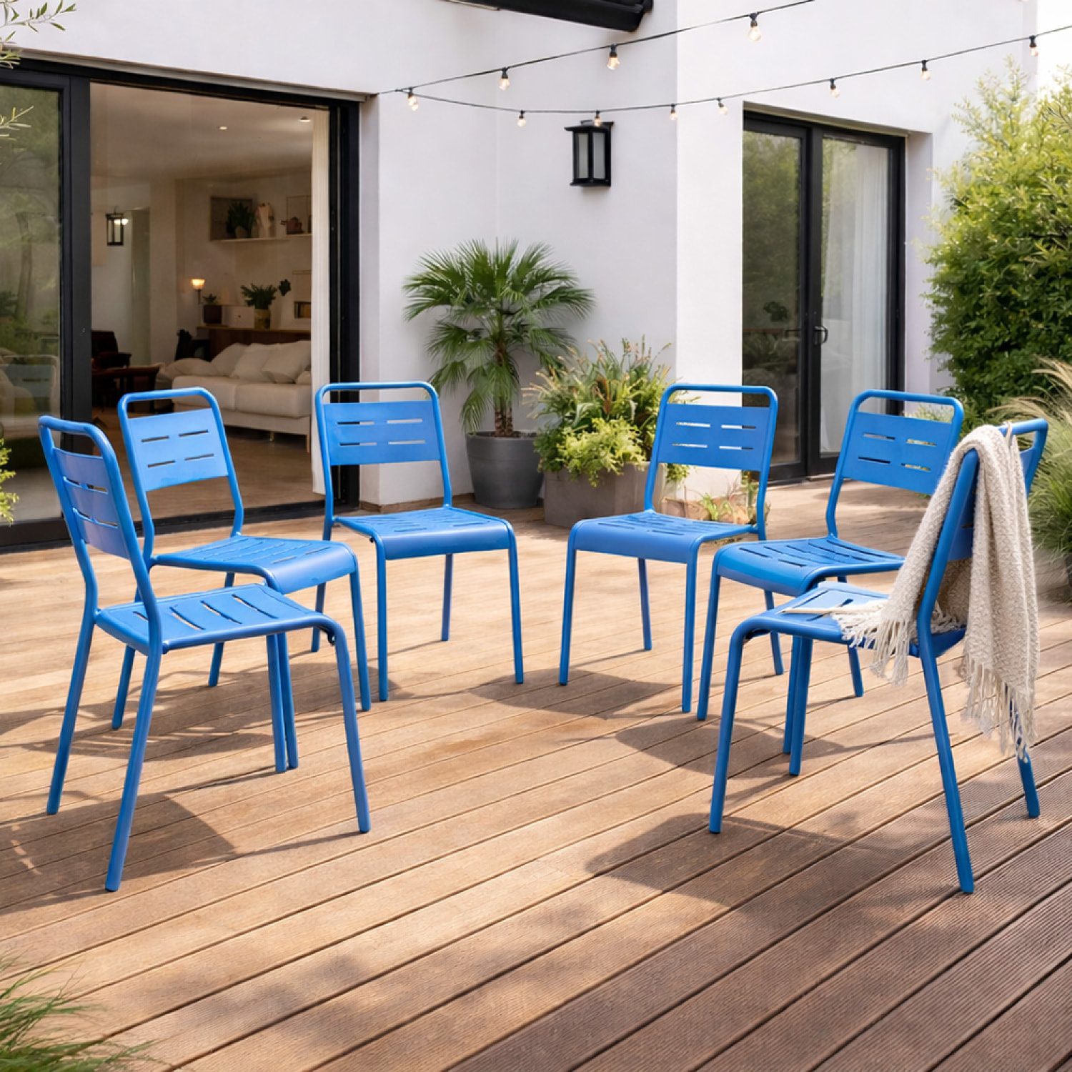 Lot de 6 chaises de jardin empilables bleues EVORA