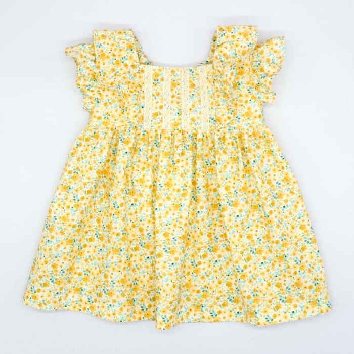 VESTIDO CON VOLANTE DE FLORES AMARILLO