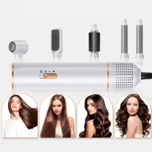 Secador de pelo 677. 5 en 1 con iones negativos. Permite alisar, secar, rizar y mucho más. Con 3 temperaturas y 5 accesorios.