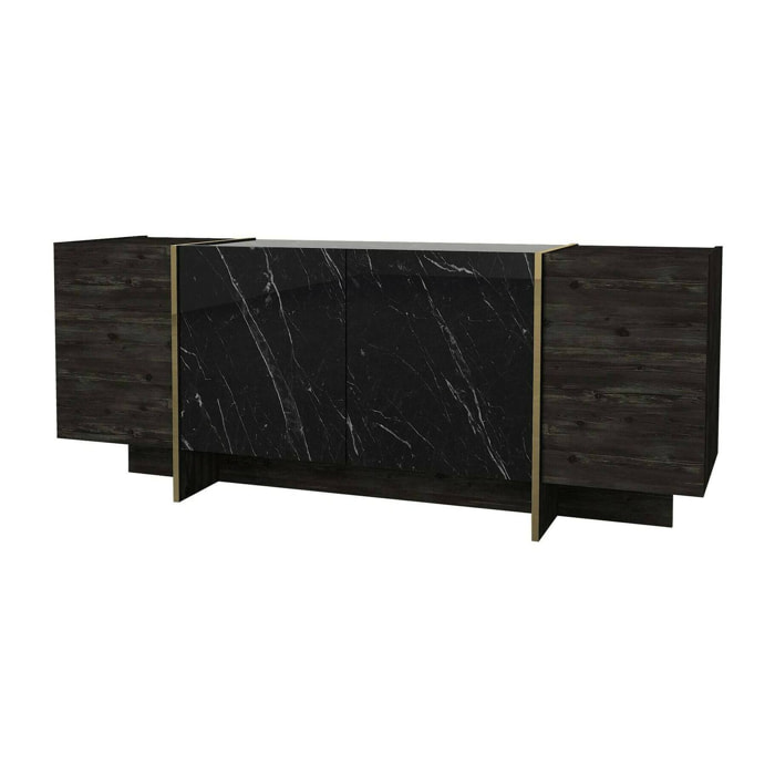 Credenza Dpazzagl, Buffet da soggiorno, Madia da salotto, Dispensa da cucina, 180x47h76 cm, Nero e Oro