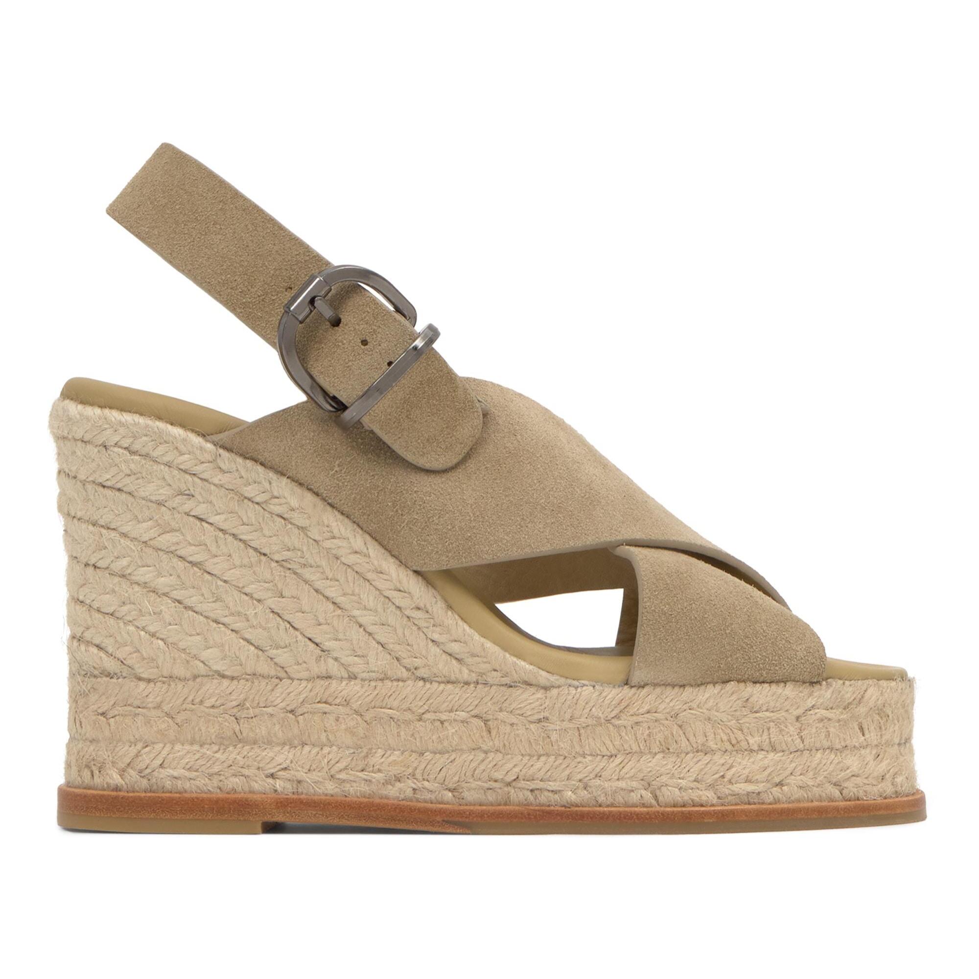 Sandalia Betina cuña de yute con doble plataforma en serraje y piso de cuero