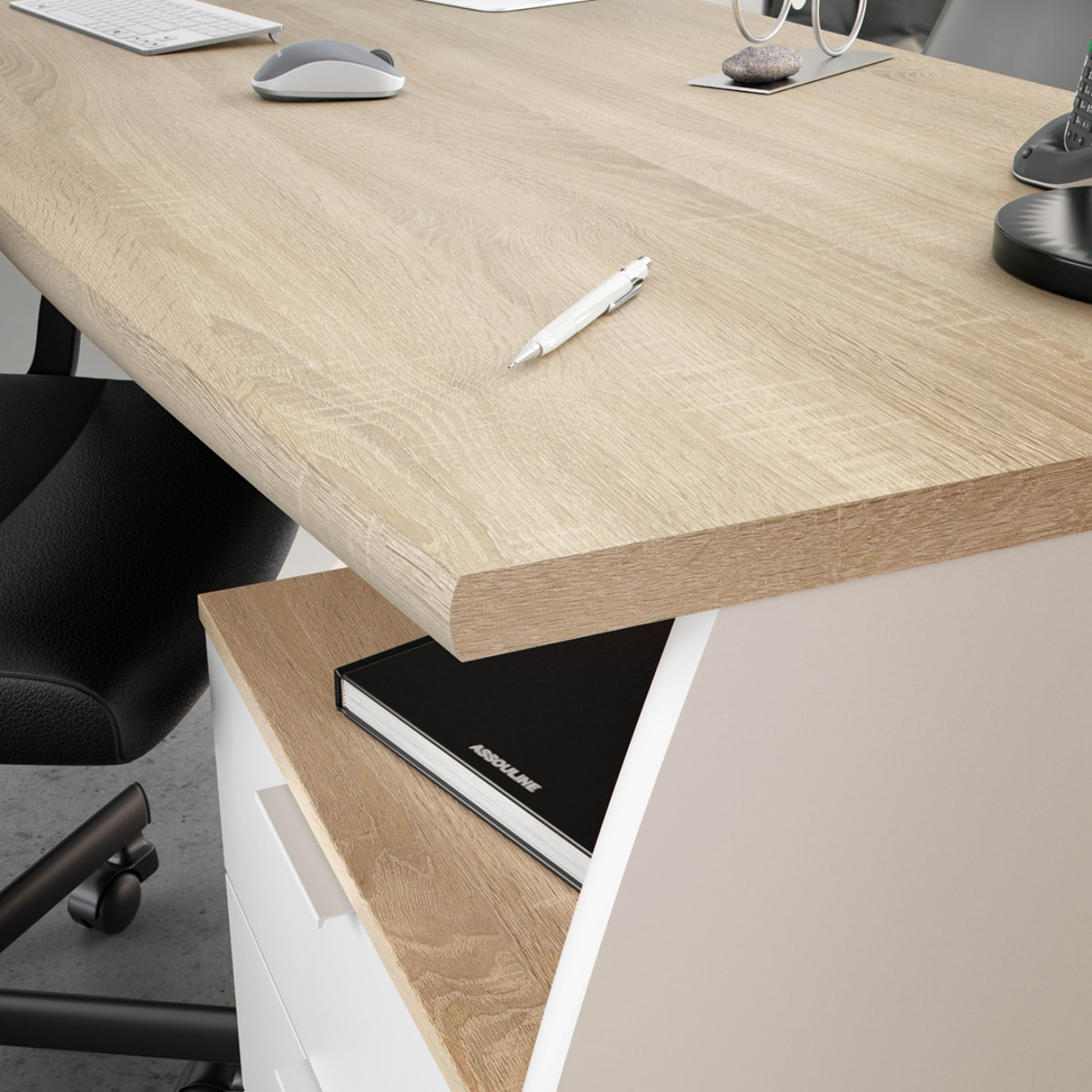 Mesa Escritorio Argon 74x136x67 Cm Blanco Artik Y Roble