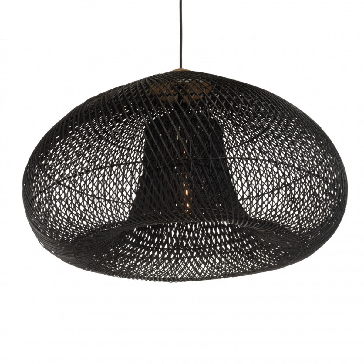 ALIDA - Suspension 'entonnoir' 80x80cm rotin couleur noire/teck