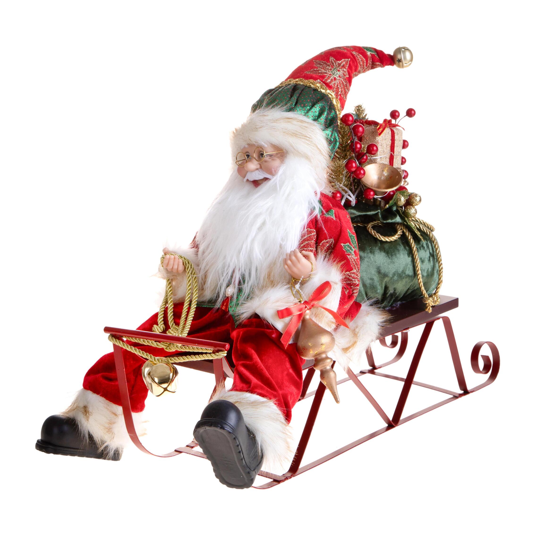 Babbo natale rococo' con slitta led - Pezzi 1 - ROSSO - Bianchi Dino SpA