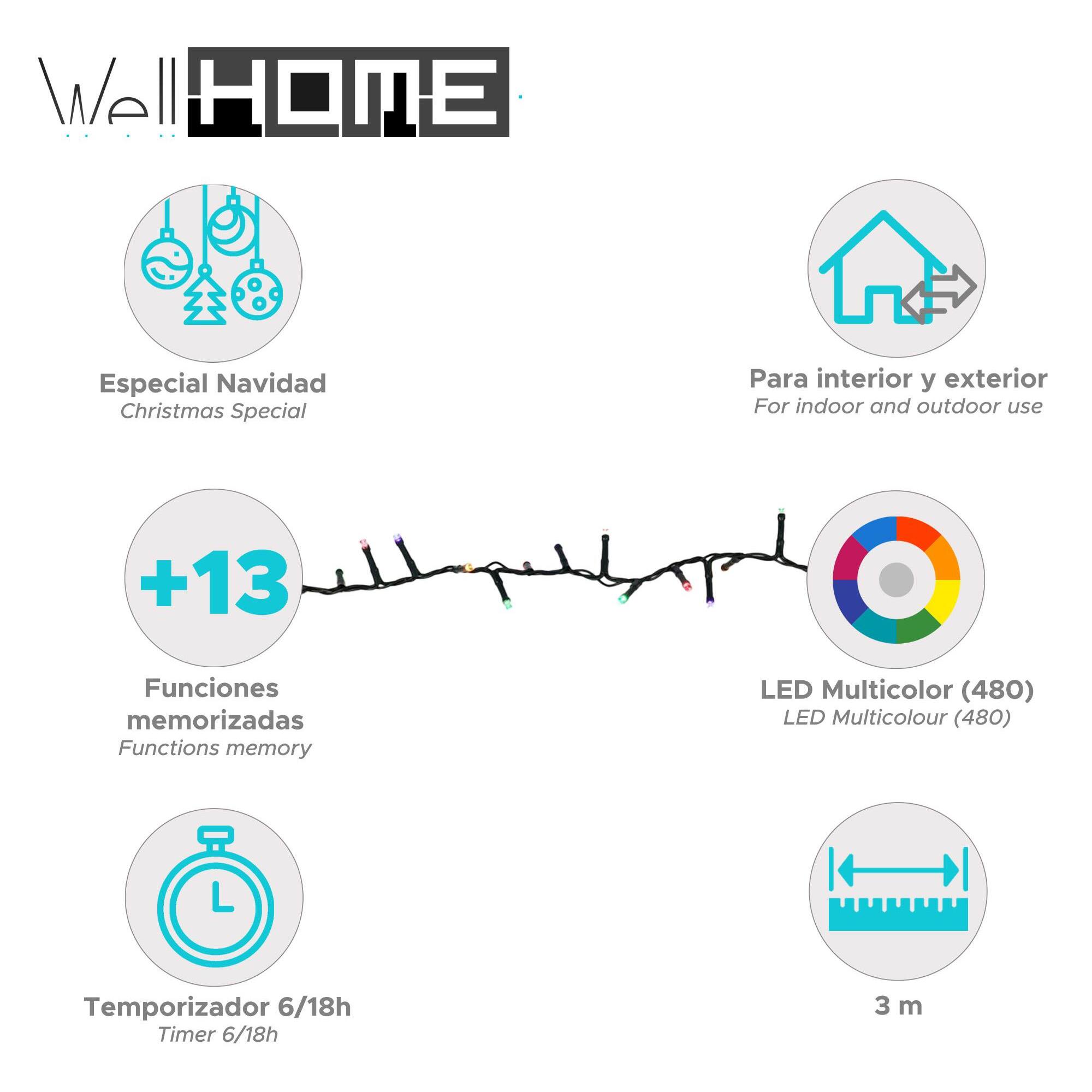 cadena de luces led solar recargable multicolor con control remoto