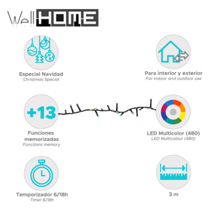 cadena de luces led solar recargable multicolor con control remoto