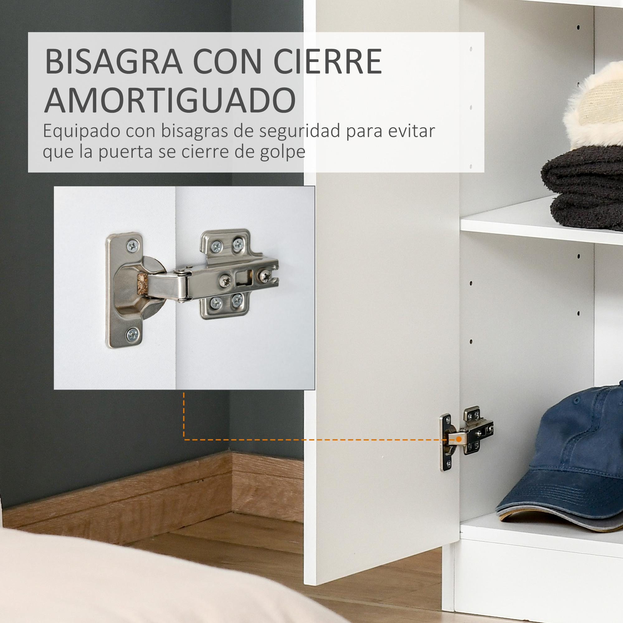 HOMCOM Armario Alto de 2 Puertas Mueble Auxiliar de Almacenaje Multifuncional con 5 Estantes y Baldas Ajustables Moderno para Salón Dormitorio Cocina 59x31x155 cm Blanco