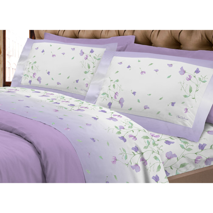 Completo Lenzuola In Calda Flanella Made In Italy Linea Europa Peaflower Lilla