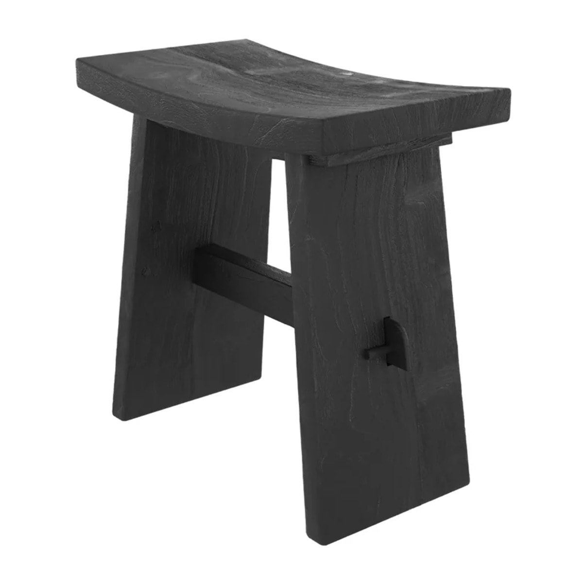 Tabouret en bois de teck recyclé peint en noir - Eka