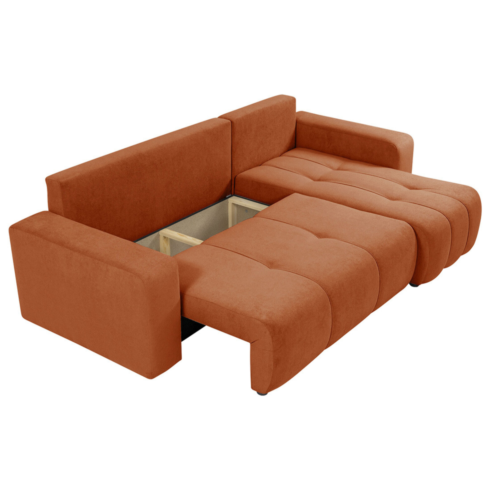 Nicole - canapé d'angle réversible 4 places convertible avec coffre en tissu - Rouille