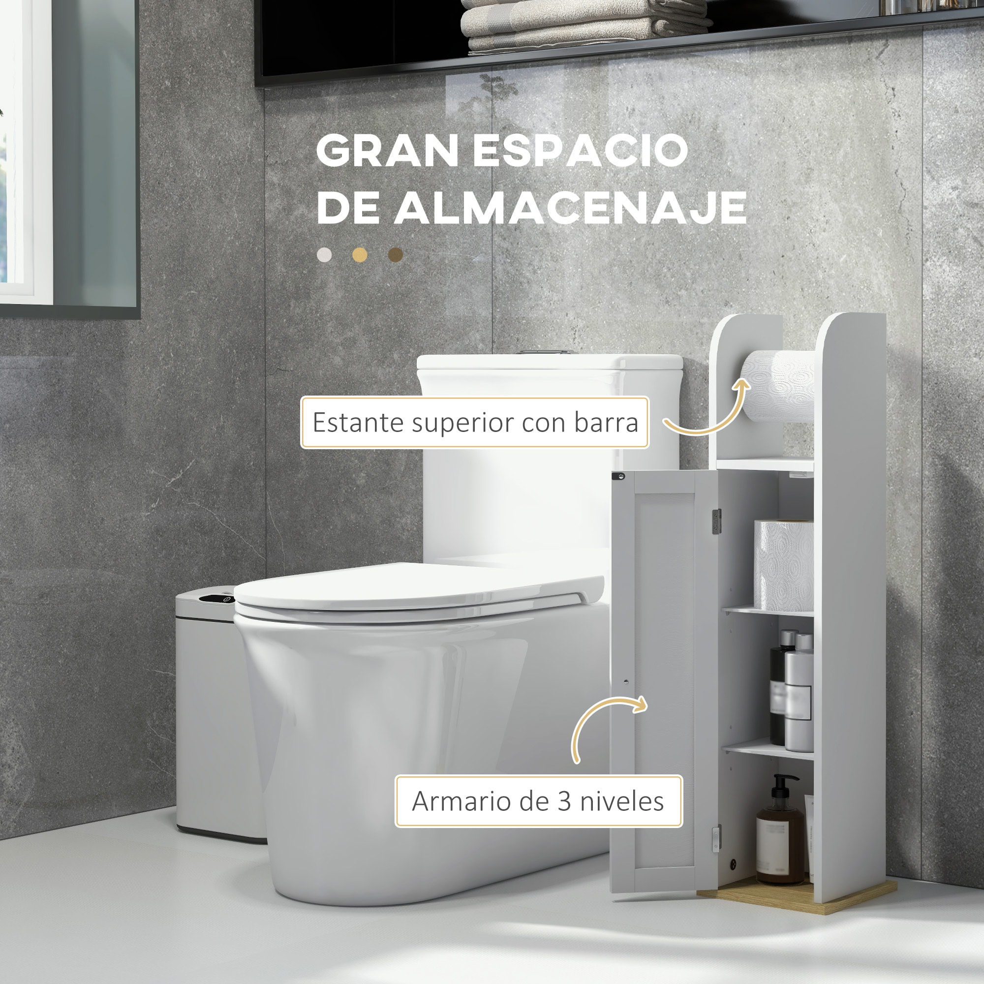 Columna de Baño Armario de Baño con Compartimento Abierto Puerta 2 Estantes Ajustables y Portarrollo Estilo Moderno 20x20x80 cm Blanco
