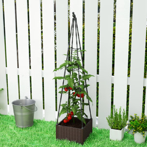 Jardinera con Enrejado Metálico, Jardinera Exterior para Plantas Trepadoras, Maceta de PP con Orificios de Drenaje y Tapones, Macetero Elevado para Jardín, Patio, 40x40x175 cm, Negro