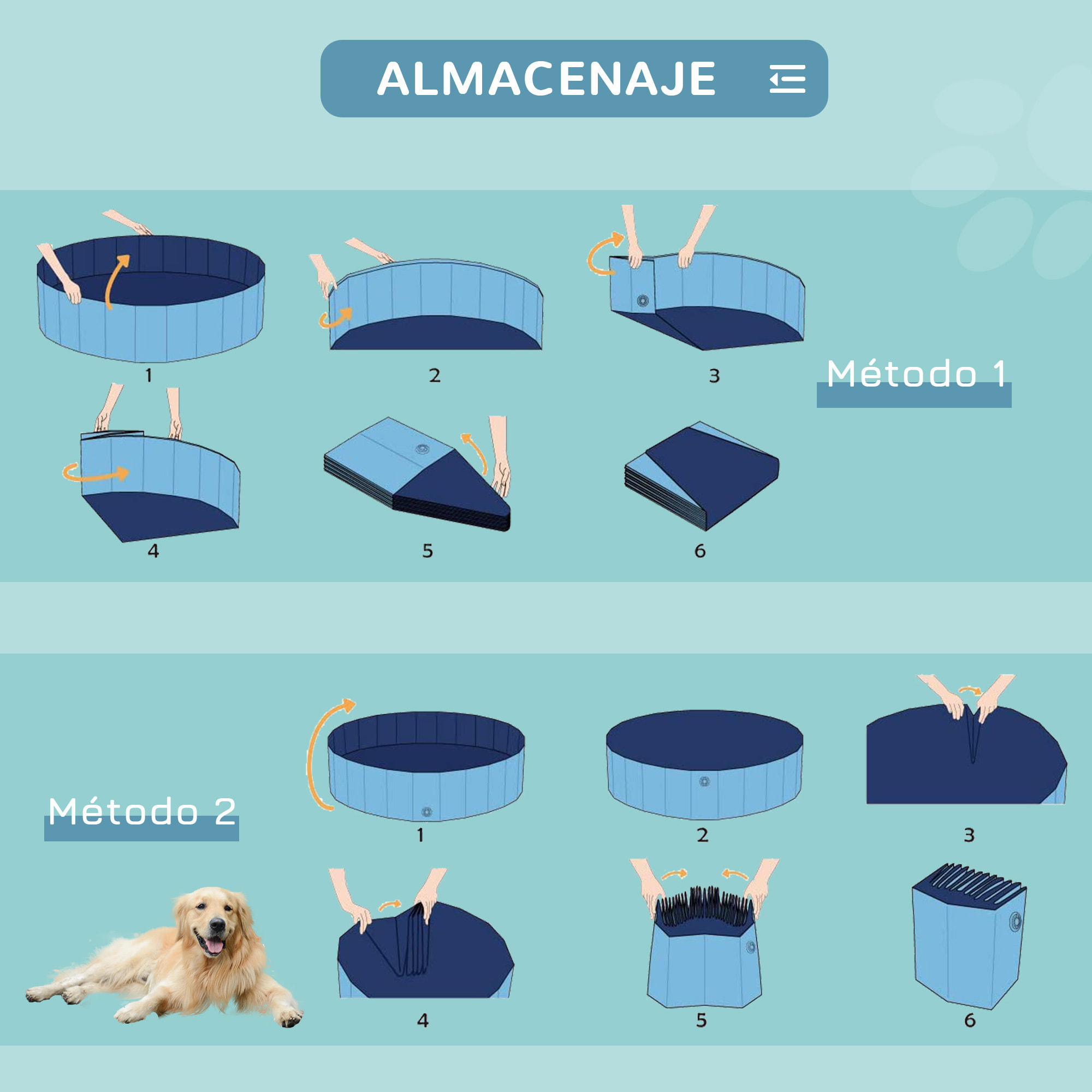 Bañera Plegable para Mascotas de PVC y Madera Φ140x30cm Azul