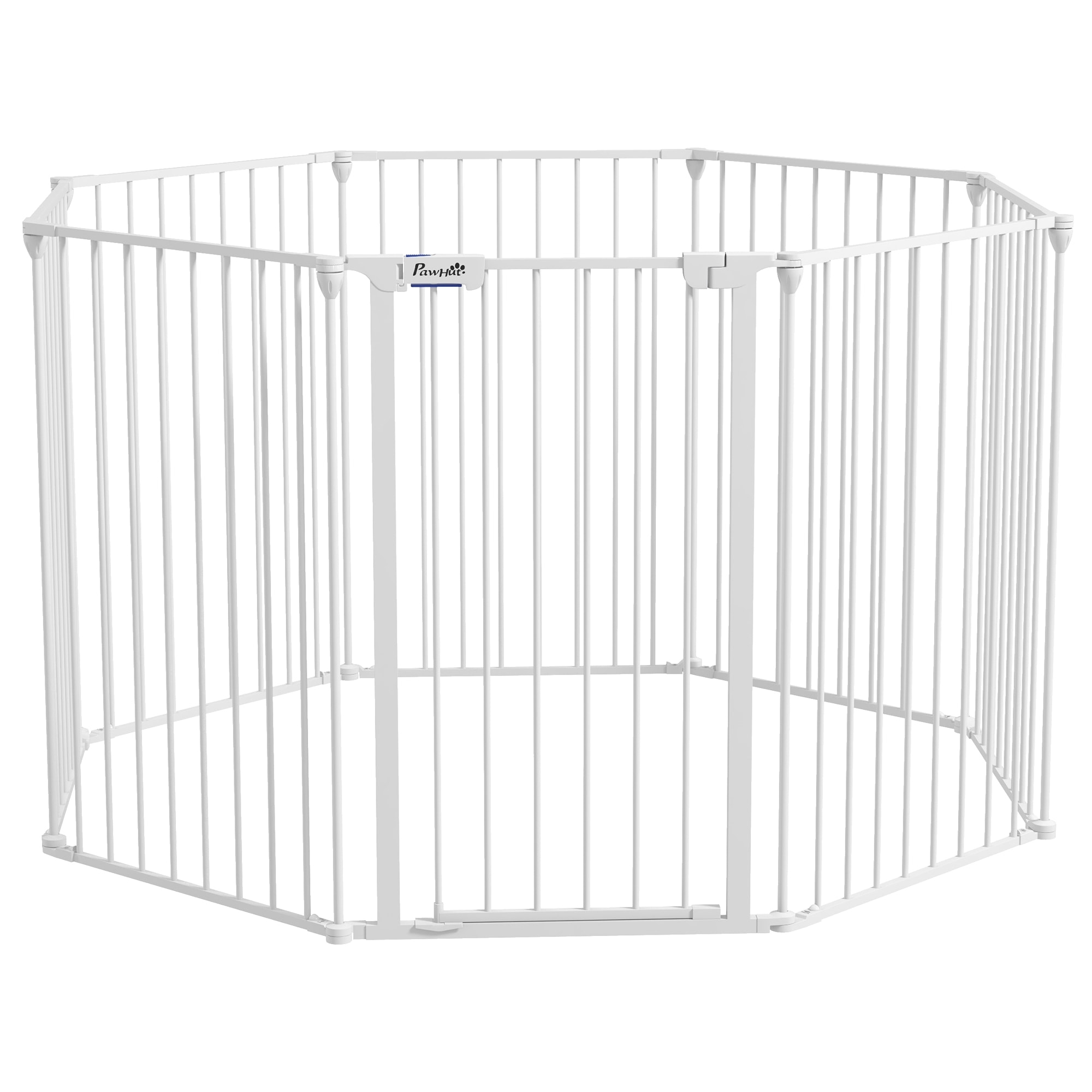 Barrière de sécurité parc enclos chien modulable pliable porte verrouillable intégrée 8 panneaux acier PP blanc