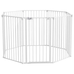 Barrière de sécurité parc enclos chien modulable pliable porte verrouillable intégrée 8 panneaux acier PP blanc