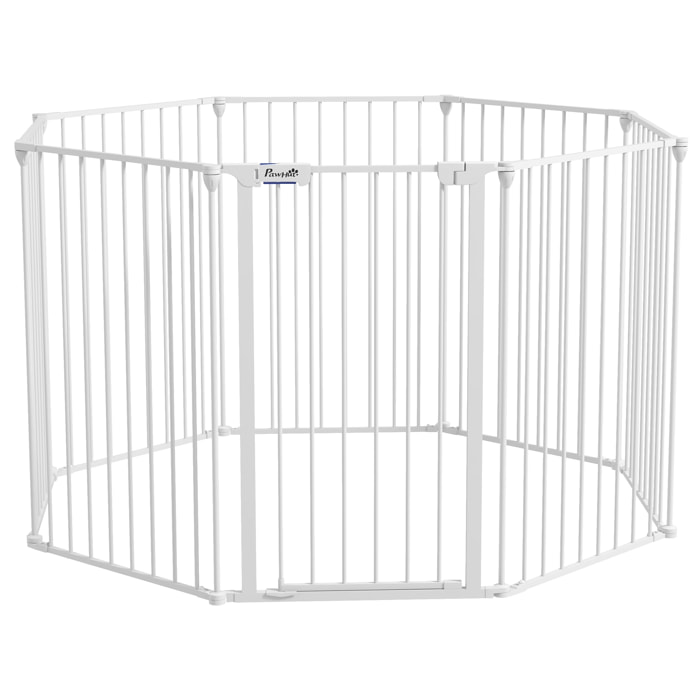 Barrière de sécurité parc enclos chien modulable pliable porte verrouillable intégrée 8 panneaux acier PP blanc
