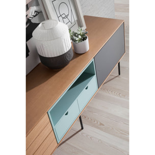 Mueble de TV – Gris, roble y turquesa