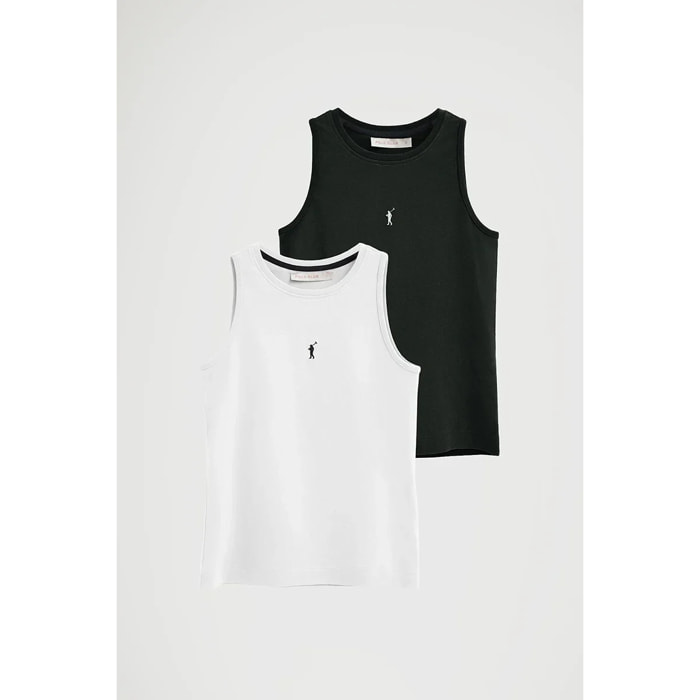 Pack donna con due canotte in bianco e nero slim fit con ricamo Rigby Go