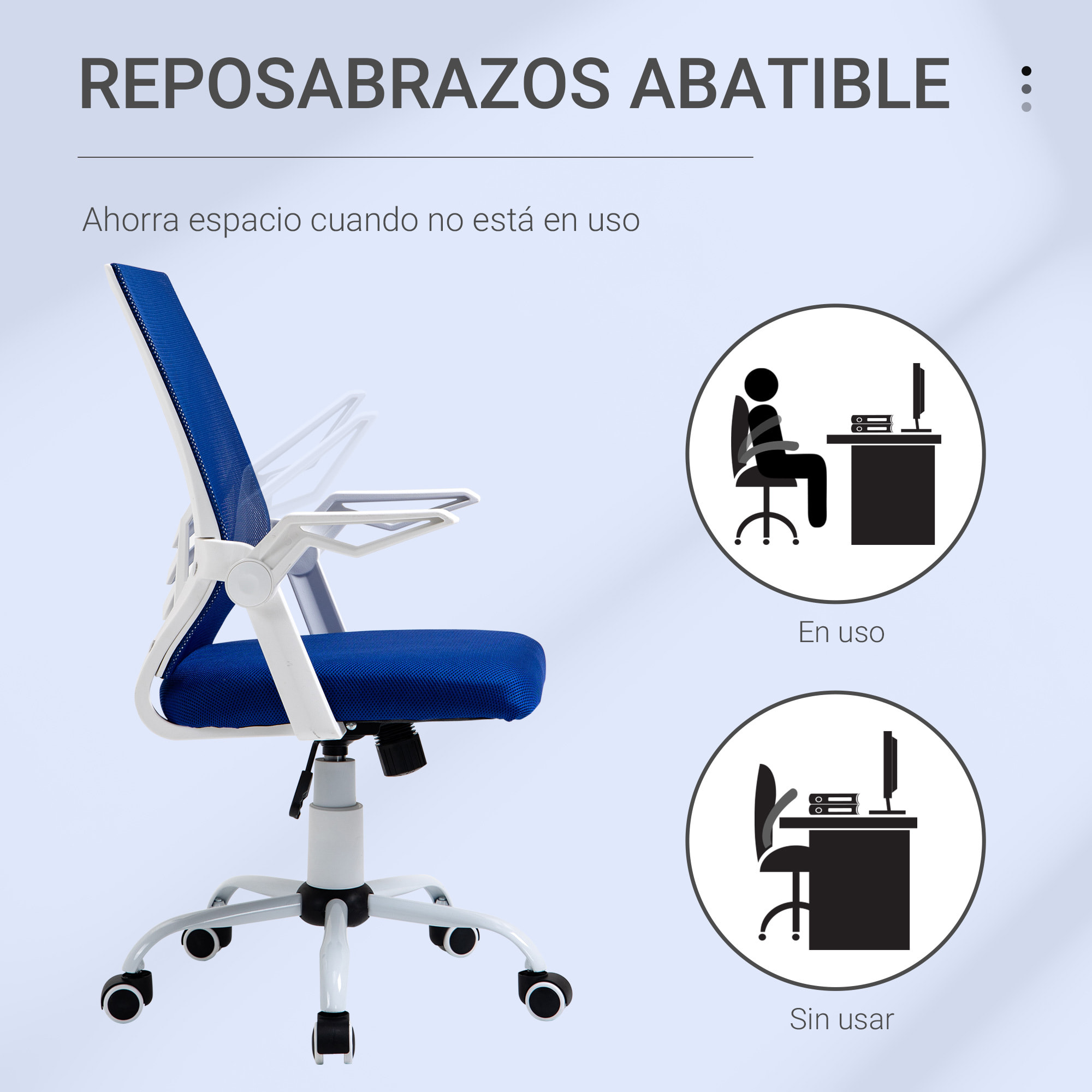 Silla de Oficina Ergonómica Silla Escritorio Giratoria con Altura Ajustable Reposabrazos Abatible Soporte Lumbar Transpirable para Adolescentes Adultos 62,5x55x94-104 cm Azul