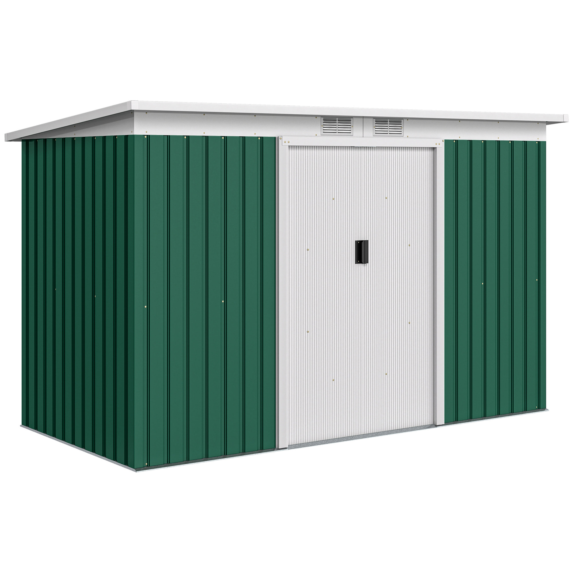 Abri de jardin - remise pour outils - cabanon portes verrouillables - dim. 2,8L x 1,3l x 1,72H m - tôle d'acier vert blanc