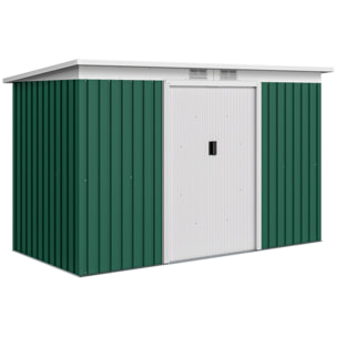Abri de jardin - remise pour outils - cabanon portes verrouillables - dim. 2,8L x 1,3l x 1,72H m - tôle d'acier vert blanc