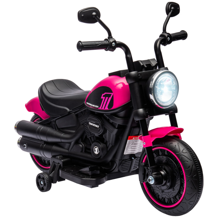 Moto électrique enfant 6 V 3 Km/h effet lumineux roulettes amovibles repose-pied pédale métal PP rose noir