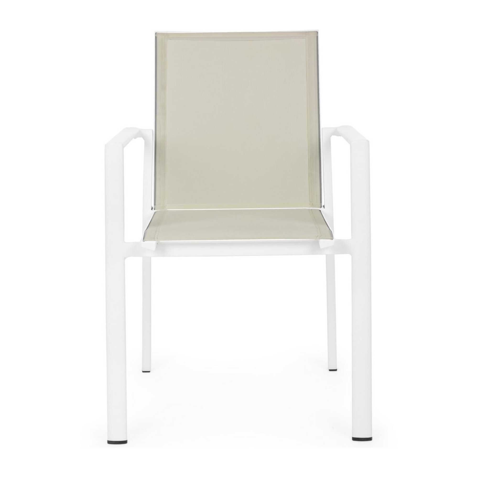 Set 4 sedie da giardino KONNOR in textilene beige e struttura in alluminio bianco