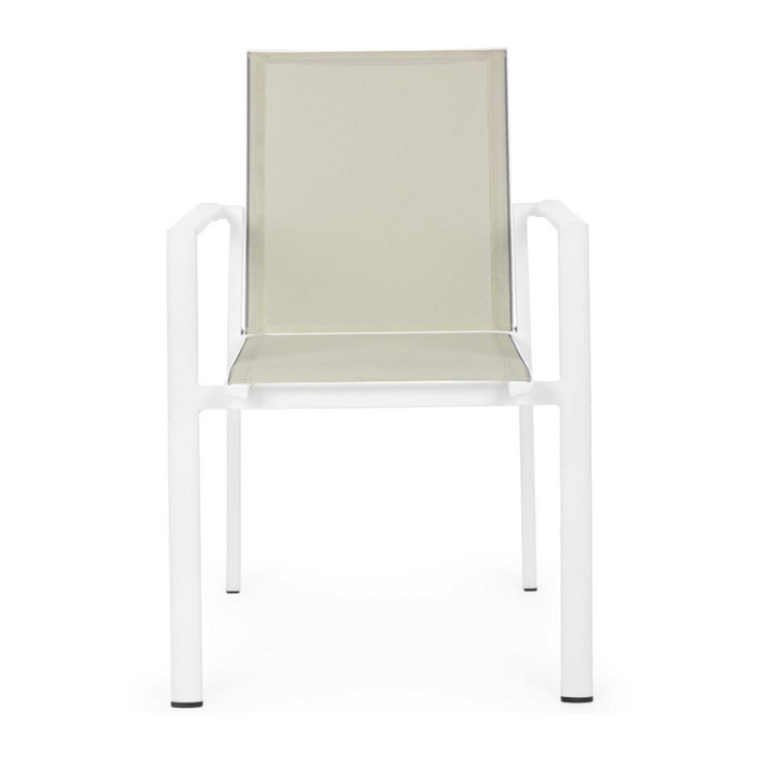 Set 4 sedie da giardino KONNOR in textilene beige e struttura in alluminio bianco