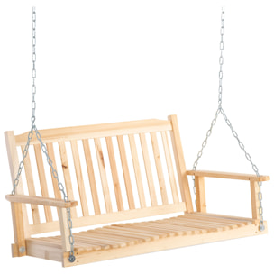 Banco Columpio de Madera de 2 Plazas Banco Balancín Colgante con Reposabrazos Cadenas Ajustables y Diseño Listones Carga 200 kg para Jardín Terraza Balcón 117x69x60 cm Natural