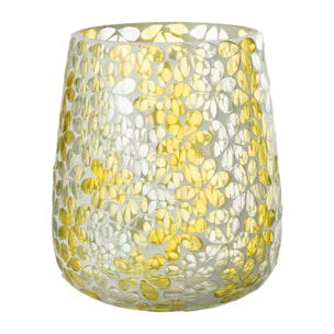 J-Line Photophore Fleurs Verre Jaune/Argente Large