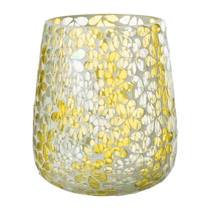 J-Line Photophore Fleurs Verre Jaune/Argente Large