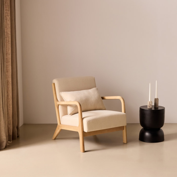 Fauteuil scandinave bois d'hévéa et tissu LORENS