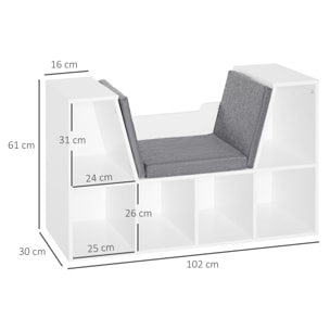 Estantería con Asiento Cojín 6 Cubos 102x30x61cm Blanco