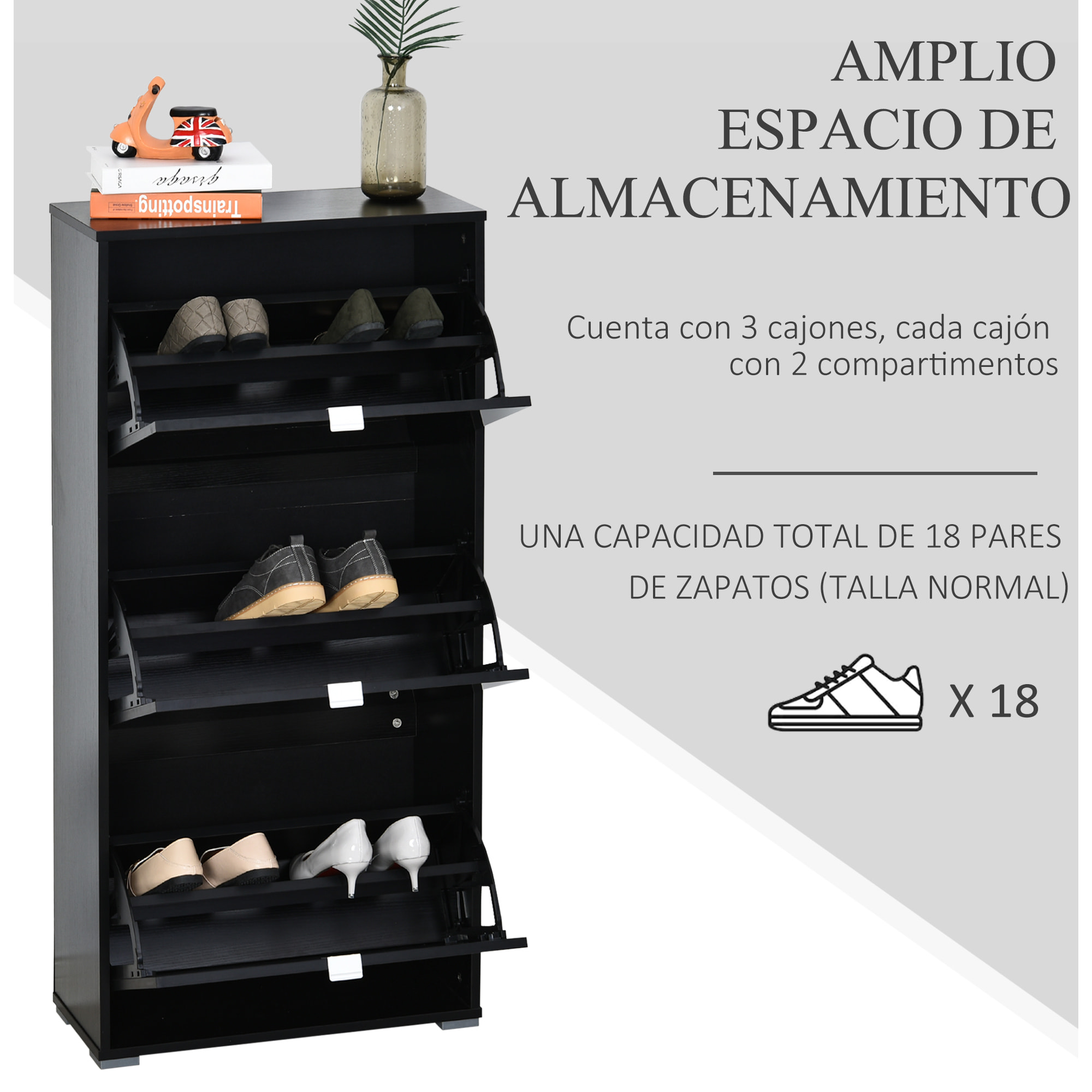 Armario de Zapatos Zapatero con 6 Estantes 60x26x124 cm Negro