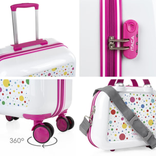 Juego De Maletas Pc Itaca Base Blanco/Fucsia Blanco Dots